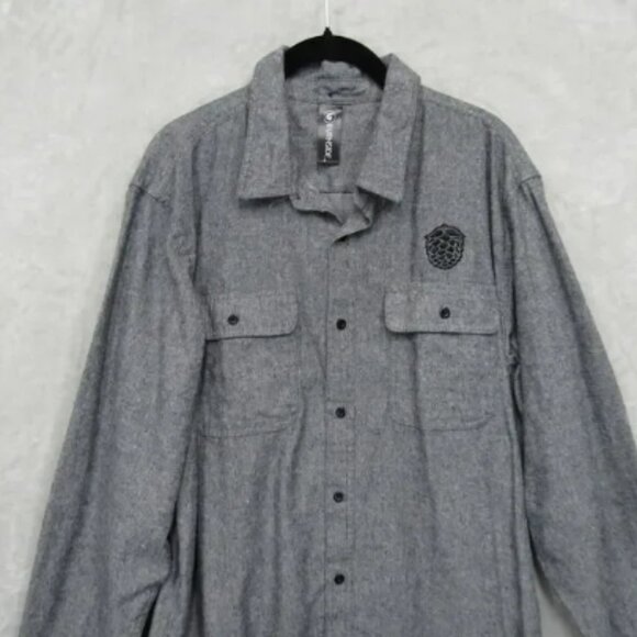 Burnside Gray Flannel Long Sleeve Button Front Shirt XL Embroidered Hops Beer - Picture 3 of 10